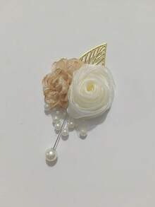Trâm cài áo cưới màu be cho phù rể/phù dâu, hoa cài áo cô dâu chú rể thanh lịch, hoa đeo cổ tay cho phù dâu trong đám cưới, tiệc tùng, kỷ niệm, ngày Valentine. - Màu sâm panh + màu be - 715 - Xem 2