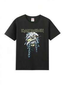 2025 Men Iron Shirt Casual Powerslave-Shirt Graphic Oversized Sports Tops Maiden Comfortable Streetwear CottonTee - 黑色 - 查看 4