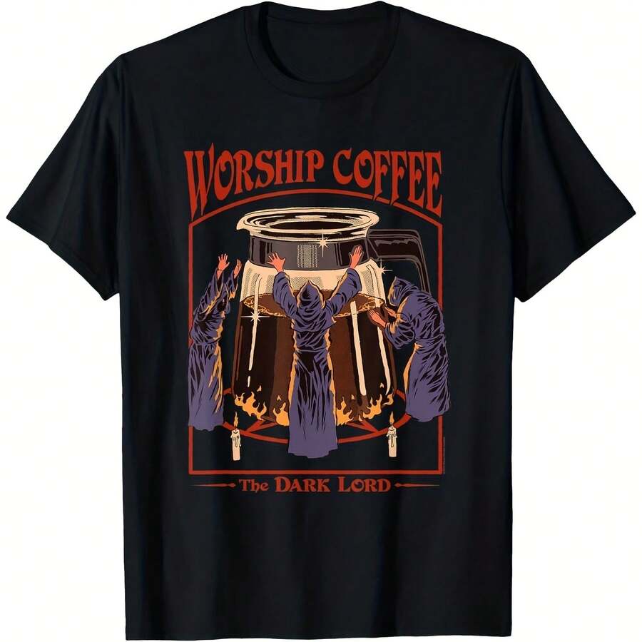 Worship Coffee The Dark Lord Retro Dark Humor T-Shirt - 黑色5 - 查看 1