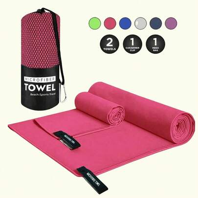 Set de 2 toallas deportivas de secado rápido con forro polar por ambos lados, toalla portátil para yoga/natación/baño, toalla deportiva de microfibra muy absorbente para gimnasio, exterior, playa