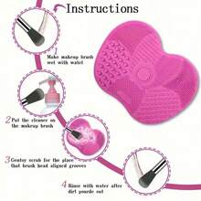 1pc Mini Silicone Makeup Brush Cleaning Mat, Makeup Brush Cleaner Mat, Cosmetic Cleaning Pad, With Suction Cup Portable Washing Tool, Suitable For Makeup Brushes - Baby Pink - View 6