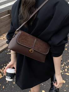 小众设计复古简约方形包，时尚休闲女士个性化单肩/斜挎包，秋季款 - 咖啡 - 查看 6
