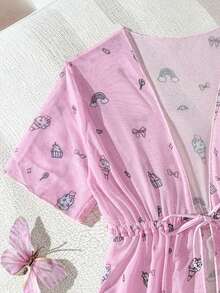 Conjunto de traje de baño y pareo con diseño de unicornio para niña - Rosa - Ver 5