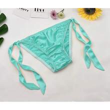 Women Silk Panties Lightweight Briefs Smooth Breathable Satin Bikini,Sexyys Tie-Side Underwear Daily Fit Comfort,LightGreen - 淺綠色 - 查看 7