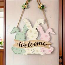 Biển chào mừng hình thỏ Phục Sinh phong cách Boho duyên dáng - Móc treo cửa bằng gỗ mộc mạc với thiết kế thỏ chấm bi nhiều màu sắc, trang trí nhà cửa mùa xuân nhẹ nhàng, phù hợp cho lễ Phục Sinh, không cần pin, món quà hoàn hảo, trang trí cửa lễ Phục Sinh | Trang trí phong cách Boho | Đồ thủ công đồng quê, phụ kiện hình thỏ - A - Xem 2