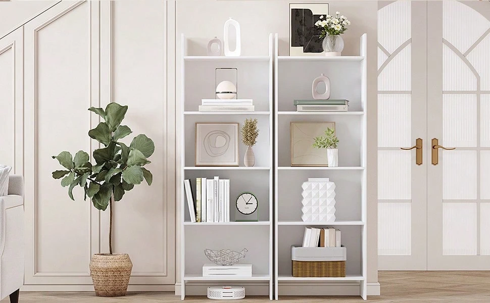 HaluPeit Bookcase, 5 Tier Bookshelf, White Bookcases Free Standing With Shelf Unit, Home Decor Furniture For Living Room, Home Office, Bedroom, Study, White