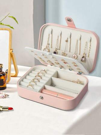 1 st bärbar resesmyckesask, halsband, örhängen, ringförvaring och display i PU-läder med stor kapacitet, smyckesdisplaylåda