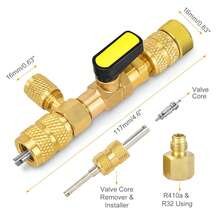 R410A R22 阀芯拆装工具，带双尺寸 SAE 1/4 和 5/16 接口，适用于 R410 R32 R22 R12 R407 R404 R600 空调系统，包含阀芯和拆卸工具