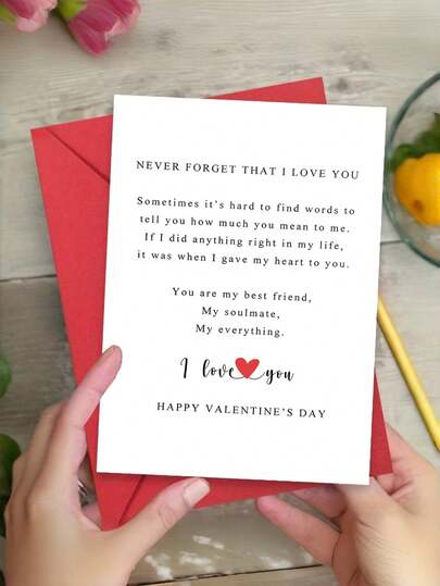1pc "Never Forget That I Love You" Romantic Valentine's Day Card With Envelope - Soulmate/Best Friend Love Greeting Card For Boyfriend/Girlfriend - Suitable For Anniversary/Birthday, Blank Inner Page For Writing