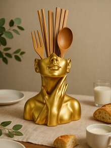 Unique Gold Human Shaped Kitchen Countertop Storage Rack, Elegant Utensil Chopstick Spoon Fork Organizer, Fashionable Countertop Storage Decor, Modern Kitchen Tabletop Display Rack - Multicolor - View 3