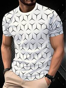 3D数码印花Y字形图案男士短袖T恤，采用简约几何印花，运用3D技术突出线条，黑白配色适合休闲场合，修身剪裁可与卡其裤或牛仔裤完美搭配，是一款百搭基础款T恤，适合男士通勤、外出或约会穿着，轻松打造简约时尚造型。 - 彩色 - 查看 4