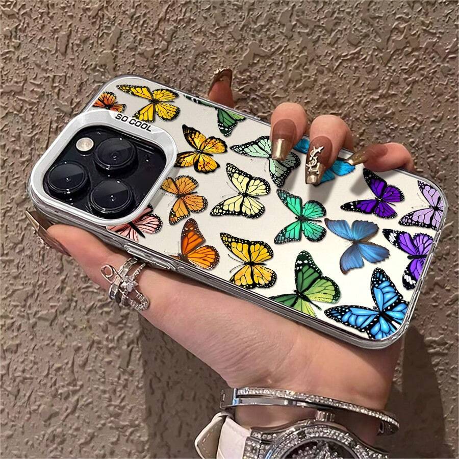 1pcs Colorful Butterfly Phone Case Compatible with Apple Phone 17ProMax 16 15 14 13 12 11ProMax Pro Xs Max XS X 7plus 8plus Silicone Shock Proof Vintage Girlish Style Cute Fashion Can Be Given To Friends Can Be Given To A Lover - Plateado - Ver 1
