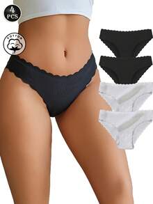 VKME Set de 4 bragas de bikini con estampado ondulado para mujer - Multicolor - Ver 10