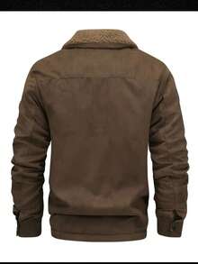 Men's Suede Jacket With Fleece Lining, Autumn/Winter, Thick, High-Quality Jacket - 棕色 - 查看 2