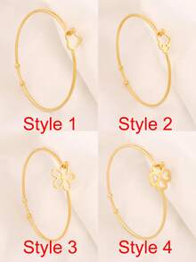 2个开口手镯，不锈钢几何花朵圆形心形手镯，DIY珠宝手链制作材料，手镯底座 - 2件#手鐲 - 查看 2