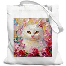 1pc 35*40cm(14*16 Inch) The Glitzy Cat Shopping Bag, Practical Polyester Fabrics Shopping Bag With Durable Shoulder Straps