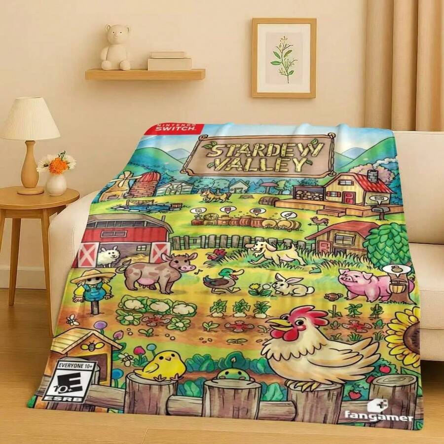 Retro Stardew Valley Farm Map Pixel Game Flannel Blanket, Ultra Soft Warm Plush Throw For Home Bedroom Bed Sofa Cover  Gift - 白色 - 查看 1