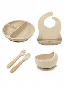8pcs/6pcs/5pcs Baby Feeding Utensil Set, Silicone Tableware, Bib, Plate, Bowl, Fork & Spoon, Straw Cup - Multicolor - View 13