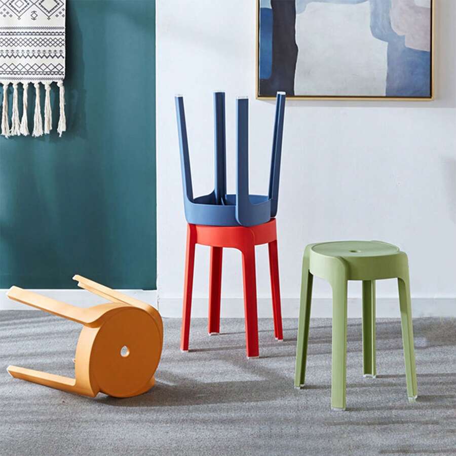 6 Pcs 330 Lbs Load Bearing Plastic Stool Stackable Portable Round Nesting Stools Backless Bar Stool Seating - Multicolor - View 1
