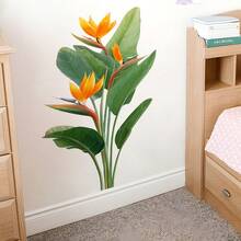 1pc Artificial Orchid Wall Sticker, Tropical Floral Wall Decor Sticker, Self-Adhesive 3D Green Plant Atmosphere Decoration Sticker - Multicolor - View 4