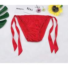 Women Silk Panties Lightweight Briefs Smooth Breathable Satin Bikini,Sexyys Tie-Side Underwear Daily Fit Comfort,Red - 紅色 - 查看 6