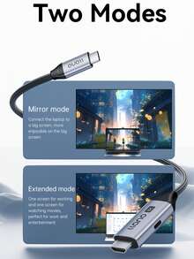 Llano 8K USB C 转 HDMI 2.1 线缆，支持 PD 充电，48Gbps USB Type-C 转 HDMI 编织线（8K@60Hz、4K@144Hz、2K@240Hz） - 黑色 - 查看 6