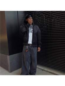 Men's Autumn And Winter   Printed Hooded Zipper Sweater Men's Street Hip Hop Loose Jacket - 黑色 - 查看 4