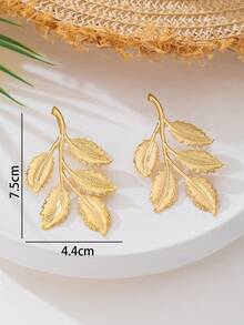 1 Pair Elegant Summer Bohemian Style Metal Leaf Stud Earrings (For Women) - Yellow Gold - View 6