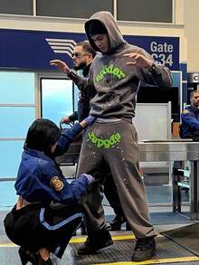 Men's Oversized Hip Hop Letter Printed Harajuku Retro Hoodie Long Sleeve Sweatshirts And Pants For Men And Women Big Size Pullover Hoodies - 灰色套裝 - 查看 3