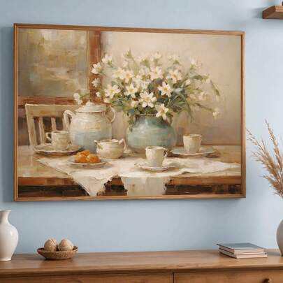 1pc, Canvas Wall Art, Framed Wall Decor, French Kitchen Still Life Painting, Vintage Farmhouse Art, Retro Poster Decor, Room Decor, Dorm Decor, Bedroom Decor, College-Style Art, Rustic Art, Poster, Office Decor, Housewarming Gift, Bathroom Decor, Living Room Decor, Bathroom Decor, Kitchen Decor, Dining Room Decor