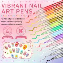 12-Color Nail Art Pen Set, Nail Polish Pens, Quick Dry 3D Acrylic Paint Markers, Dotting Pens, Nail Salon DIY Design Kit - Multicolor - View 1