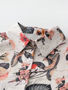 Bộ áo sơ mi và quần dài in họa tiết hoa, kiểu dáng thường ngày, thích hợp cho kỳ nghỉ. - trái cam - Xem 6