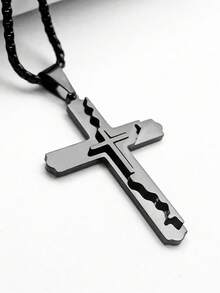Women's Double-Layer Welded Cross Pendant Necklace, 18K Gold Plated Stainless Steel, Jewelry Gift For Easter, Valentine's Day - Pendant Necklace - View 8