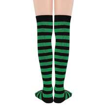 Zando Womens Thigh High Socks Striped High Knee Socks Knee High Socks For Cosplay Long Socks Over The Knee Leg Warmers,OneSize,GreenBlack - 綠黑 - 查看 3
