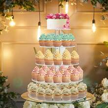3-6 Tier Acrylic Cupcake Stand - Round Cupcake Display Rack - Acrylic Dessert Stand Cake Display Tree Suitable For Party, Wedding, Birthday - Clear - View 2