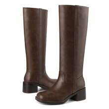 Women's Banana Knee High Boots Square Toe Chunky Block Heel Long Boots Comfortable Low Heel Pull On Riding Boots Campus Boots - Cà phê nâu - Xem 8