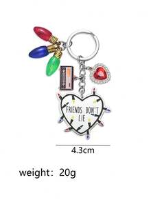 Friendship Gift Keychain, Heart-Shaped Small Light Bulb Combination Pendant, Alloy Heart-Shaped Keychain - Silver - View 9