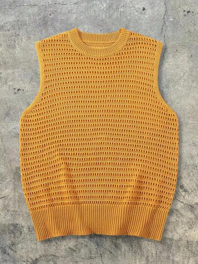  ANDREILEE Heren Casual Losse Effen Kleur Holle Semi-Transparante Retro Streetwear Sportkleding Mouwloze Gebreide Pullover Vest, Geel