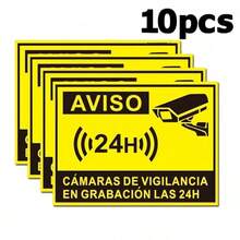 24/7 Spanish Video Surveillance Warning Label Stickers, Prohibited Unauthorized Entry, Strong Vinyl Waterproof Security Notice Sticker Set