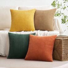 [Free Shipping]MIULEE Fall Pack Of 4 Green-Rust Corduroy Decorative Throw Pillow Covers 18x18 Inch Soft Boho Striped Pillow Covers Modern Farmhouse Home Decor For Winter Sofa Living Room Couch Bed - 綠銹色 18吋 x 18吋 4件裝 - 查看 3