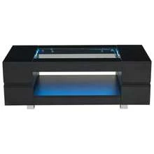 Black LED Coffee Table With Bluetooth App Control, Double-Layered High-Gloss Hollow Design Table, Suitable For Parties, Offices, Living Rooms - Black - View 8