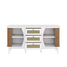 Sideboard, Rattan Chest Of Drawers, Chest Of Drawers With Sliding Doors, Adjustable Shelves, Curved Top - White - View 8
