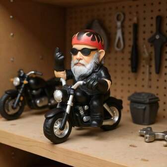 New Resin Biker Dwarf Statue Motorcycle Shaped Decorative Figurine, Punk Style Collectible Gift