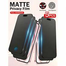 Kit com 5 películas protetoras de tela foscas anti-espionagem, compatíveis com 17 Pro Max, acessório de proteção de privacidade, película antirreflexo e anti-impressão digital, compatível com capas de celular, sem bolhas, superfície lisa. Compatível com iPhone 17 Pro Max/17 Pro/17 Air/16/15/14 Plus/13 Mini/12/11/8/7/6/ XR XS Max. Essencial para proteção de tela, à prova d'água, resistente a impactos, quedas e arranhões. - Preto - Ver 7