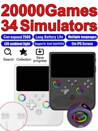 1pc New Handheld Gaming Console Includes 20,000 Games 34 GBA Emulators Supports Online Multiplayer Features A 5-Inch HD Screen Retro Mini Dual-Joystick PSP Arcade Game Console With RGB Ambient Lighting Great Gift Option On Birthday Or Holidays