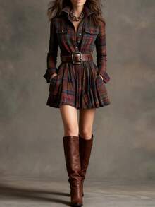 Dresses For Women  Sweater Dress Women Vestidos De Invierno Mujer Vestidos De Mujer Christmas Outfit Women Vestidos Elegantes De Mujer Plus-Size Women's French Retro Checkered Slimming Irregular Dress For Women - Thắt lưng nhiều màu sắc - Xem 2