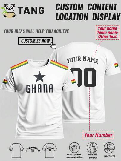 Customized Ghana Football Jersey For Men, Comfortable Round Neck Sports Top, Can Customize Name & Number, Suitable For Football Training, Casual Daily Wear, Gift,Stylish,Fashion,Hipster,Casual,Minimal Chic,Personalized,Customized,Custom,Unique,Guy Costumes,Capsule Wardrobe,Men Basic/Street Style,Ideal Gifts For Him,Boyfriend,Family,Friends,For Birthdays,For Vacation/Holiday,For School/Competition,For Sports/Climbing