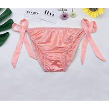 Women Silk Panties Lightweight Briefs Smooth Breathable Satin Bikini,Sexyys Tie-Side Underwear Daily Fit Comfort,OrangePink - OrangePink - 查看 5