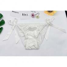 Women Silk Panties Lightweight Briefs Smooth Breathable Satin Bikini,Sexyys Tie-Side Underwear Daily Fit Comfort,White - white - 查看 7