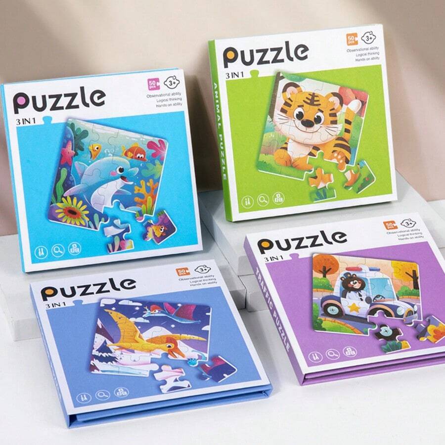 3-In-1 Progressive Magnetic Puzzle Books, Multi-Color Montessori Toys, Suitable For Children 3+ Years Old, Includes Ocean Animals, Transportation, And Dinosaur Themes, Educational And Fun Magnetic Puzzle Toys For Preschoolers, Also An Ideal Gift